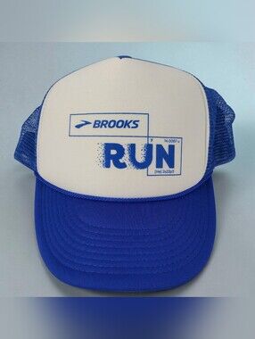 Vintage Brooks Run Trucker Hat Blue Double Snapback Cobra Mesh Running Foam